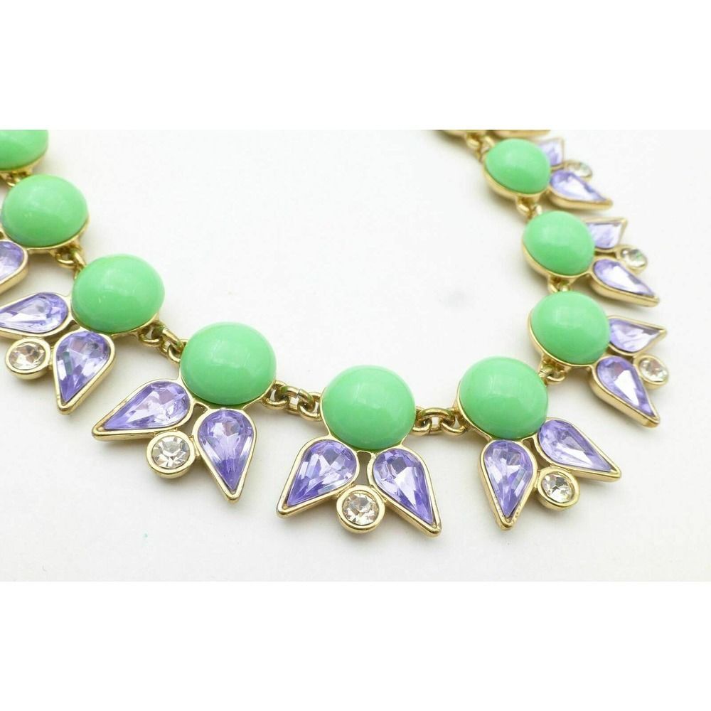 J. CREW  Blue Green Rhinestones Beaded Statement Bib Gold-Tone Necklace - Picture 3 of 6